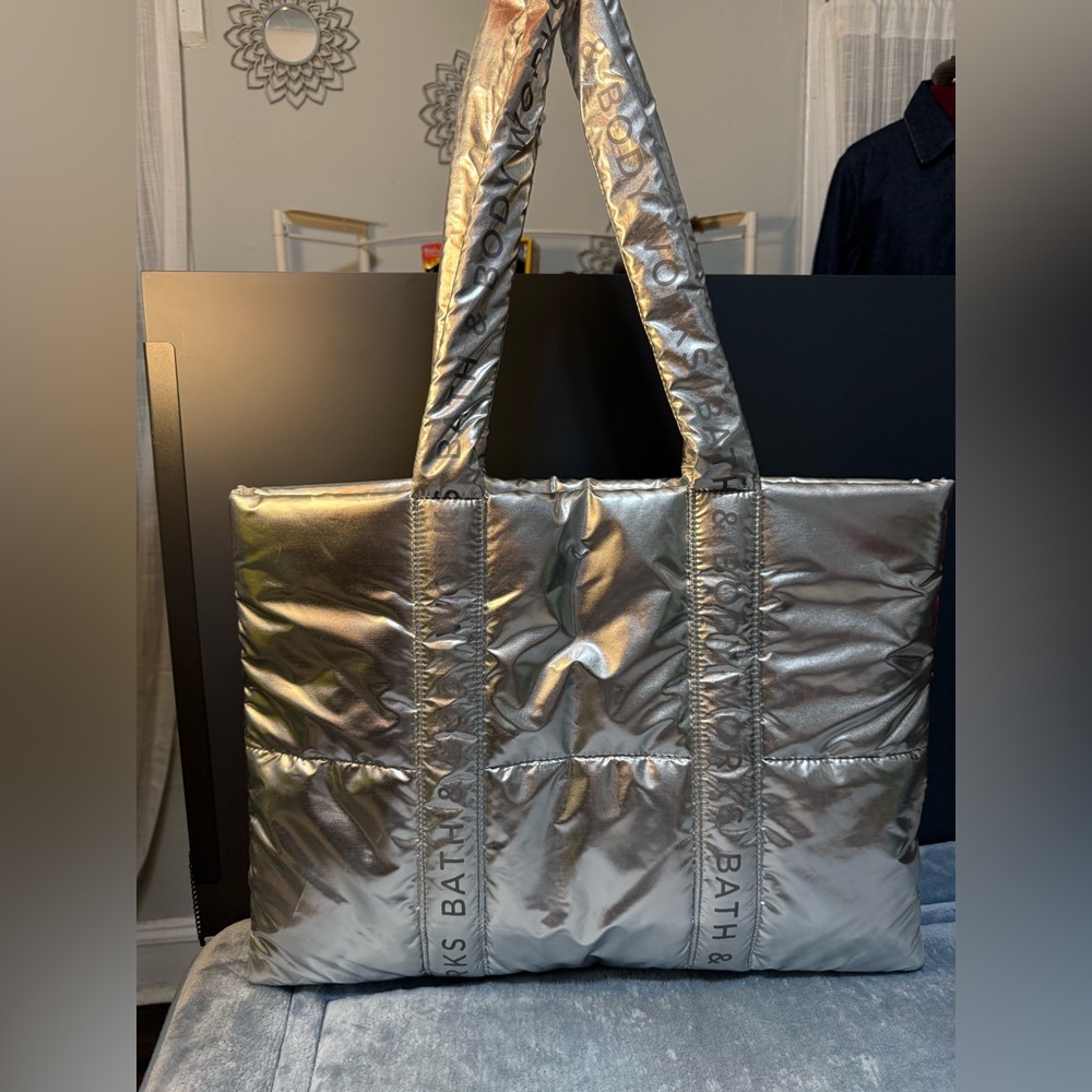 Bath & Body Works Metallic Silver Quilted Tote